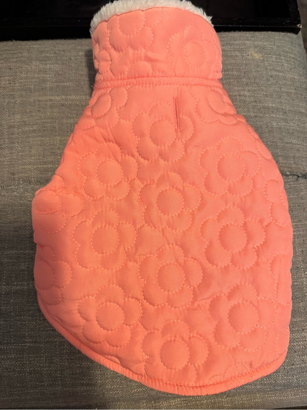 Dog Quilted One-Piece in Coral Pink with Floral Stitching XS